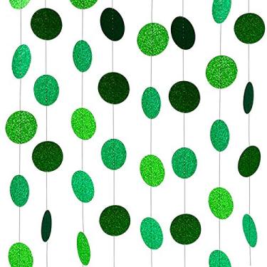 Imagem de XIANMU Glitter Green Paper Garland Circle Dot Party Banner Pendurado Streamer Pano de Fundo Decorações para Festa Tema Verde, Dia de São Patrício, Casamento, Aniversário, Artigos de Festa de Chá de Bebê 10 metros