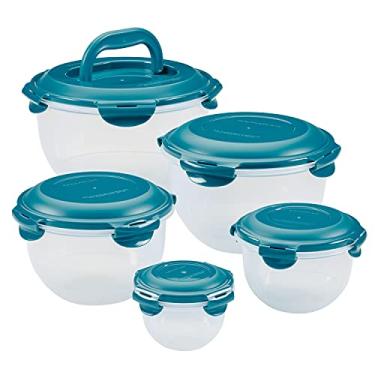 Imagem de Rachael Ray Recipiente à prova de vazamento, conjunto de caixas de armazenamento de alimentos, 10 peças, transparente com tampas azul-petróleo