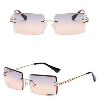 Imagem de Óculos de sol sem aro quadrado pequeno luxo tendência vintage óculos de sol para mulheres/homens estilo metal gradiente sombra retangular, C5 ouro cinza laranja, tamanho único