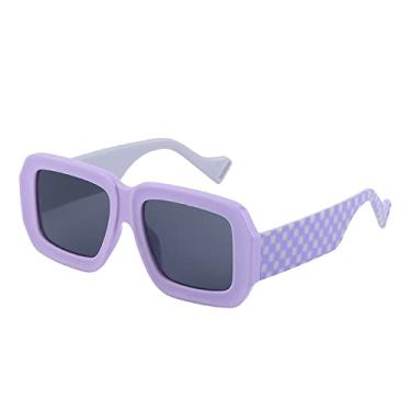 Imagem de Óculos de Sol Feminino Vintage Grande Armação Luxo Exclusivo Impressão Xadrez Óculos de Sol Feminino Moderno Tons Pretos, Roxo, UV400