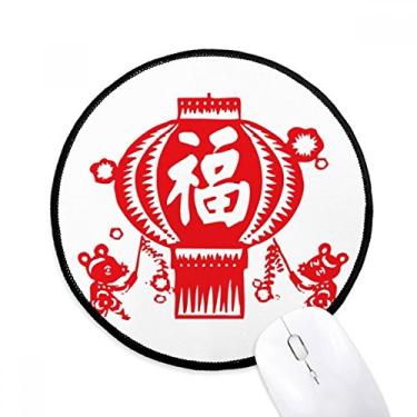 Imagem de Lanterna chinesa vermelha padrão de corte de papel mouse pad desktop escritório tapete redondo para computador