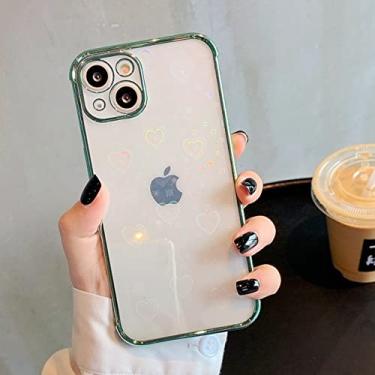 Imagem de Capa de eletroplaca de flor de laser bonito para iphone 14 13 12 11 pro max se 2020 x xs xr 8 7 plus 13 mini aurora amor coração capa clara, coração verde, para iphone xs