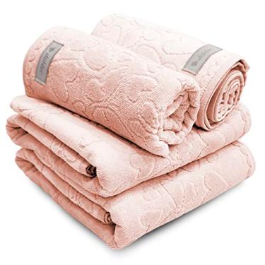 Imagem de Jogo de Banho 4 Peças Romance Dohler Aveludada 100% Algodão Toalha Fio Penteado Coração Borboleta (Rosa 11561)