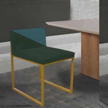 Imagem de Cadeira Office Lee Duo Sala de Jantar Industrial Ferro Dourado Suede Verde e Azul Turquesa - Ahazzo Móveis