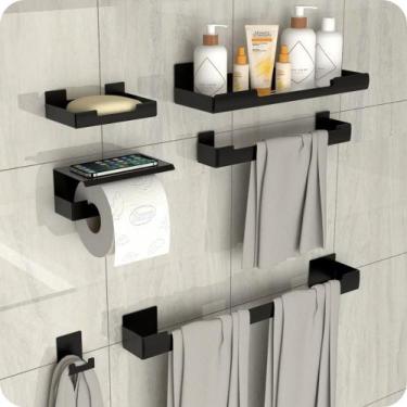 Imagem de Kit Acessórios Para Banheiro Com Adesivo 6 Peças Preto Elg - Metalcrom