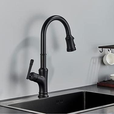 Imagem de Torneira de cozinha preta escovada, torneira misturadora de cozinha, cabeça de fluxo, torneira de água para banheiro, bico giratório, preto fosco, tamanho único