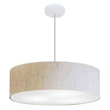 Imagem de Lustre Pendente Cilíndrico Cúpula Tecido 60x15 cm, Vivare Iluminação, Pendente4221 LLA-35, Linho Bege, Grande