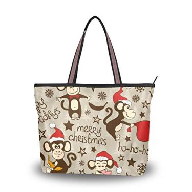 Imagem de Bolsa sacola de Natal macacos bolsa de ombro para mulheres e meninas, Multicolorido., Large