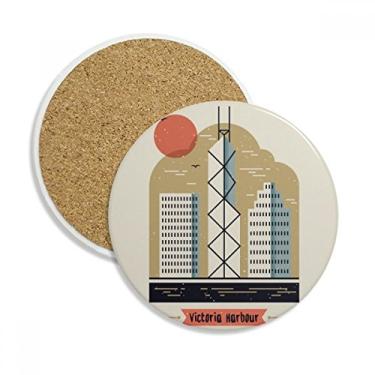 Imagem de Caneca de porta-copos Hong Kong Victoria Harbour com proteção de mesa, pedra absorvente