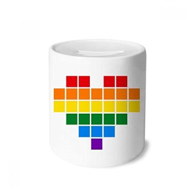 Imagem de DIYthinker Caixa pequena de cerâmica LGBT com coração de lésbica, arco-íris, caixa de moedas, presente de cofrinho