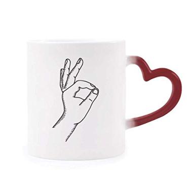 Imagem de Caneca OK Gesture Line Desenho Padrão Sensível ao Calor Caneca Vermelha Mudança de Cor