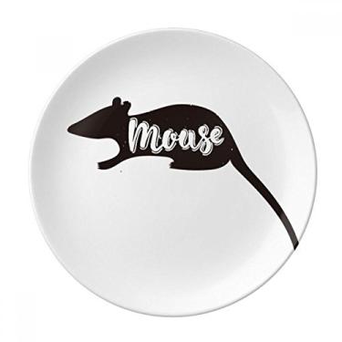 Imagem de Mouse preto e branco Placa de animal decorativa de porcelana Salver Prato de jantar