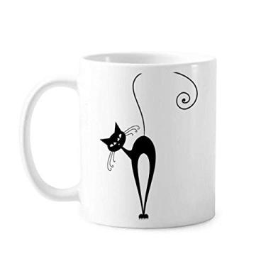 Imagem de Caneca de cerâmica com desenho de animal de Dia das Bruxas com cabeça inclinada para gato preto e porcelana