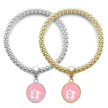 Imagem de DIYthinker Pulseira de presente rosa menino e menina Dia dos Namorados Love Lover pulseira pingente joia corrente de casal presente