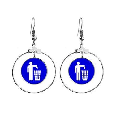 Imagem de Brincos de ponto de aviso quadrado azul da Rubbish com argola pendurada, joia circular