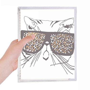 Imagem de Caderno de anotações com estampa de leopardo, cabeça de gato e folhas soltas e diário recarregável