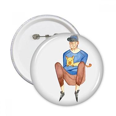 Imagem de Miaoji Pintura Aquarela Gato Meninos Pinos Redondos Emblema Decoração Roupas 5 peças Presente