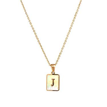 Imagem de Colar com letra de concha de aço inoxidável 18K, pingente de letra inglesa quadrado de aço de titânio dourado Small