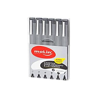 Imagem de Caneta Para Desenho e Lettering, Molin, 5077, 5 Pontas + 1 Pincel, Preta
