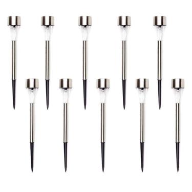 Imagem de Kit 10 Luminárias Luz Solar Inox Led Poste Iluminação Jardim