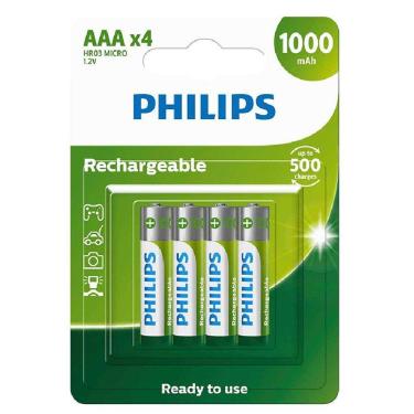 Imagem de Pilha recarregável Philips AAA 1000mAh R03B4RTU10/59 cartela com 4 unidades