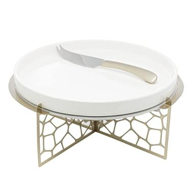 Imagem de Rechaud de Cerâmica com Suporte de Aço Inox e Faca Mahal Champanhe 30cm x 30cm x 13cm - Wolff