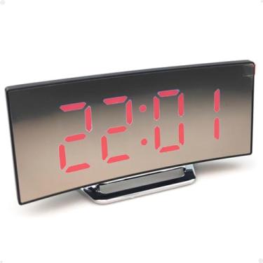 Imagem de Relógio Digital Led Lorben Alarme Curvado Espelhado Mesa Criado Mudo Cabeçeira