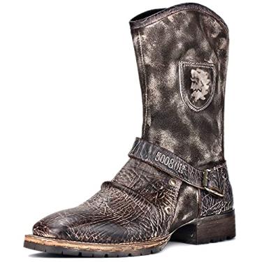Imagem de OSSTONE Botas de cowboy para homens designer moda zíper couro Moto Chukka western botas casuais sapatos OS-5008-H10-F-US, Marrom gelo, 11