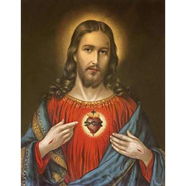 Imagem de Sagrado Coração de Jesus (2000) de Pintor Barroco Desconhecido - 50x64 - Tela Canvas Para Quadro