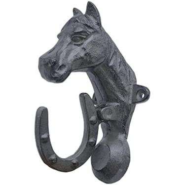 Imagem de Aldrava de porta de cavalo para porta de madeira, aldrava de portão de jardim de ferro fundido antigo feito à mão, alça de tração de móveis, decoração de fazenda