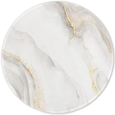 Imagem de ITNRSIIET Mouse pad 20% maior com borda costurada, tapete de mouse texturizado premium à prova d'água base de borracha antiderrapante Mousepad redondo para escritório, jogos, PC, laptop, 21 x 20 cm, mármore branco