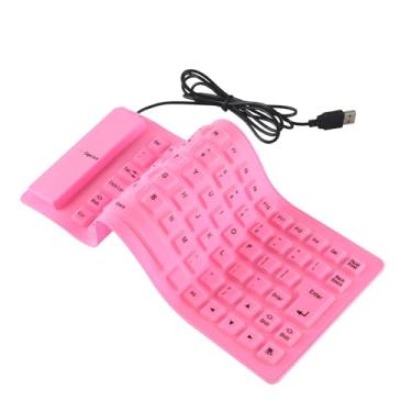 Imagem de Teclado dobrável de silicone silencioso com fio, 85 teclas, portátil, de borracha macia, leve, à prova d'água, USB dobrável com 1,4 m para laptop, computador, viagem, escritório, casa (rosa)