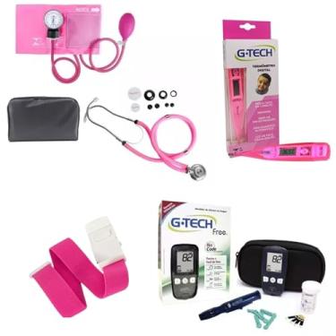 Imagem de Kit Enfermagem + Aparelho Medidor Glicose FREE Completo Premium (ROSA)