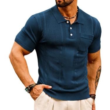 Imagem de GRACE KARIN Camisas polo masculinas de malha manga curta textura leve camisas de golfe suéter, Azul marinho, XXG