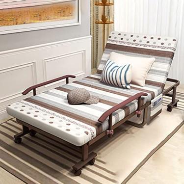 Imagem de Cama dobrável Cama dobrável portátil Camas de hóspedes com colchão, cama dobrável com rodas, encosto com ajuste de 6 velocidades, colchão de espuma de alta resiliência + estrutura de aço, L