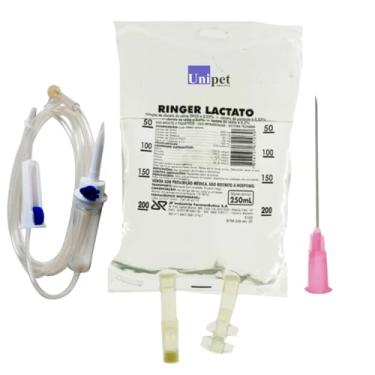 Imagem de 10 KIT FLUIDOTERAPIA RINGER LACTATO JP 250 ML COM EQUIPO E AGULHA 40X12 UNIPET