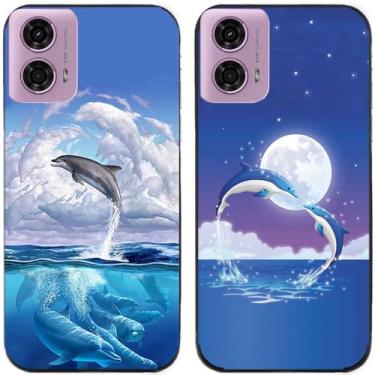 Imagem de 2 peças de capa de telefone traseira de silicone em gel TPU com estampa fofa para Motorola Moto G24 (golfinhos)