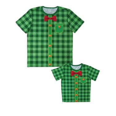 Imagem de Camisetas Tal Pai Tal Filho Estampa Festa Junina Xadrez Verde Kit Adulto e Infantil