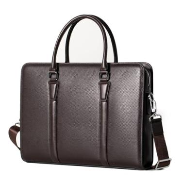 Imagem de Balidiya Maletas masculinas de couro genuíno de 35,5 cm com bolsa carteiro de negócios com cadeado, Marrom
