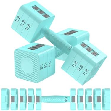 Imagem de Hezeyferg Conjunto de 2 halteres ajustáveis, conjuntos de pesos de mão com 5 níveis, 1,3 kg, 2,3 kg, 3,2 kg, 4,1 kg, 5 kg, halteres de peso ajustável para mulheres/homens, academia em casa, treino de