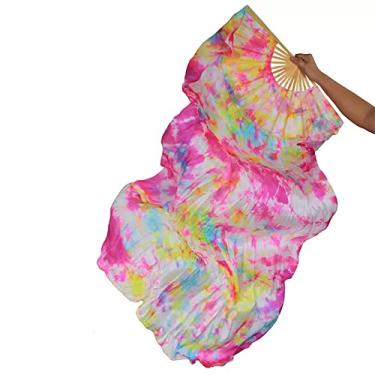 Imagem de TMZAQH Véu feminino 1 peça de mão direita verdadeira seda longa dança do ventre 150 * 90 cm, Rosa tingida, 150*90cm