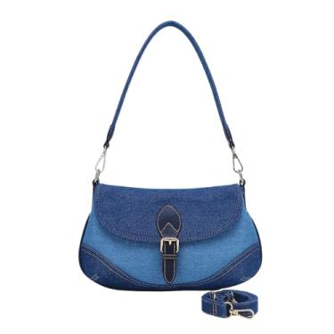 Imagem de SANMENMO Bolsa de ombro jeans feminina - Bolsa jeans azul chique vintage com tela premium e design estruturado, bolsa transversal Hobo versátil com 2 alças - para estilos casuais e urbanos