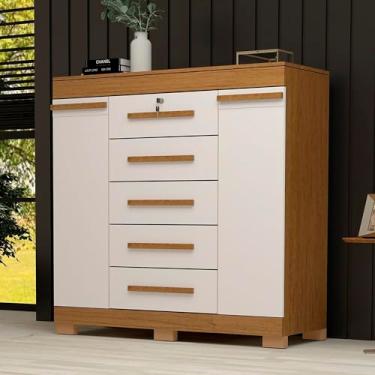Imagem de Cômoda 2 Portas 5 Gavetas 100% MDF Coleus Espresso Móveis Cinamomo/Off White