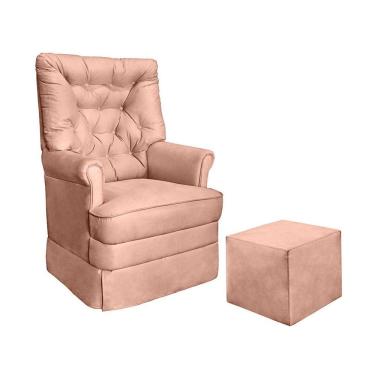 Imagem de poltrona para amamentação balanço com puff alana veludo rosê