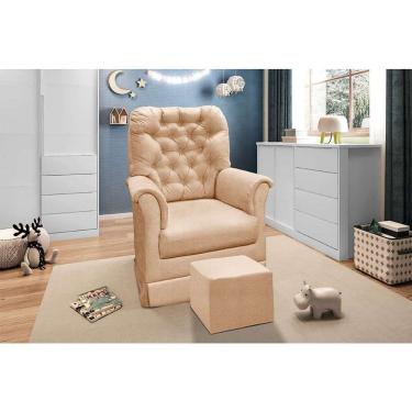 Imagem de poltrona para amamentação balanço com puff agatha linho bege