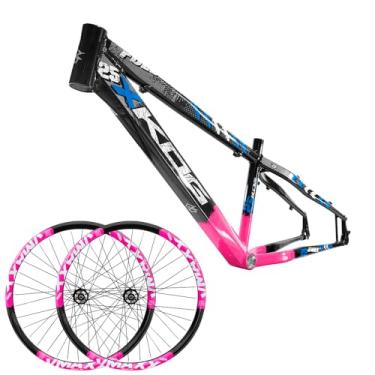 Imagem de Quadro Bicicleta aro 26 Aluminio KOG Freeride Full X25 Vikingx + Par de Roda Aro 26 Vmaxx Aluiminio Folha Dupla Aero Cubos de Roda Livre 6v,Preto Rosa e Azul
