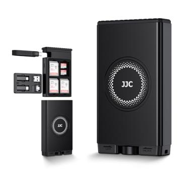 Imagem de JJC Suporte para leitor de cartão de memória, leitor de cartão SD de alta velocidade com interface USB 3.1 Gen 2 Tipo-C 2, 24 compartimentos de EVA para 8 cartões SD e 16 micro SD, estojo de cartão TF