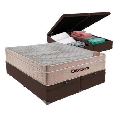 Imagem de Cama Box Baú Bipartido Queen Marrom e Colchão Airtech Springpocket Mol