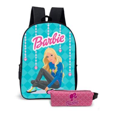 Imagem de Kit Mochila com Estojo Escolar Feminina da Barbie Para Meninas Mundo R