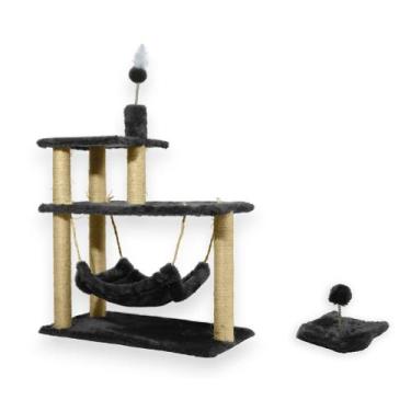 Imagem de Arranhador para Gatos Sisal Plataforma 3 Andares com Brinquedo Mola Ma